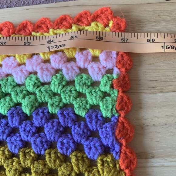 Vintage Granny Afghan Throw Blanket Colorful Hand Knit 57” X 67” Rainbow Dorm - Picture 4 of 7